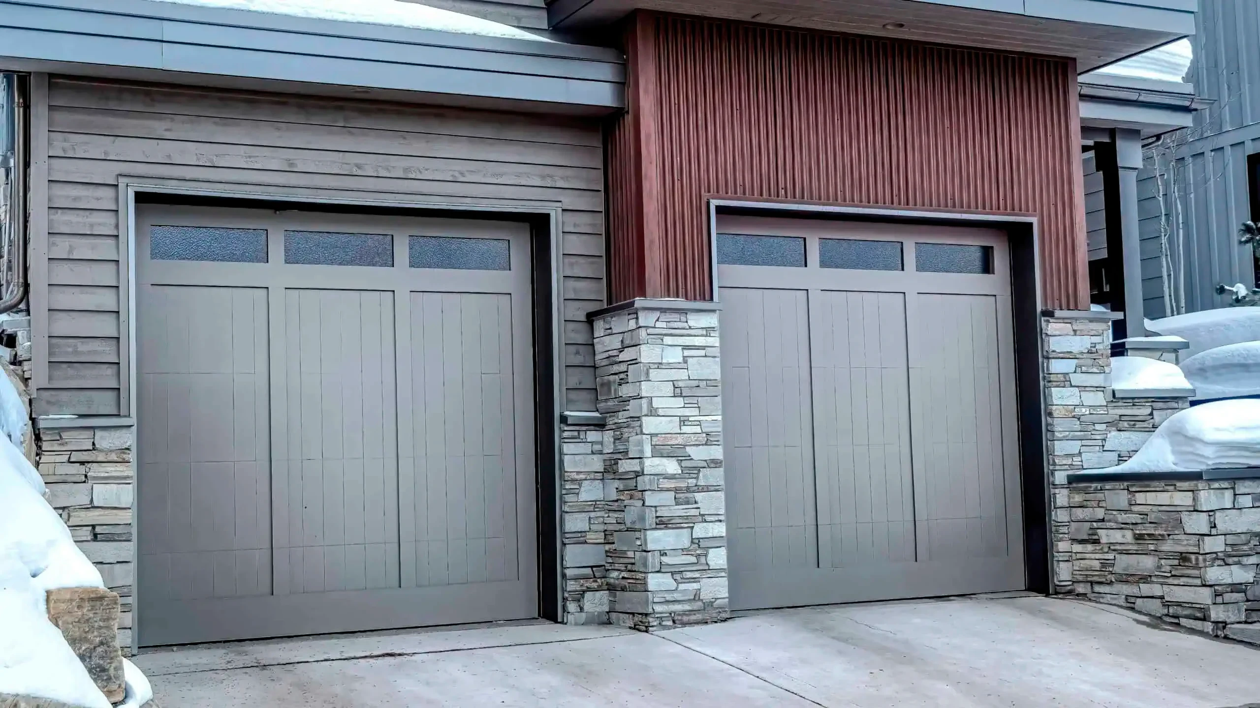 Gray Garage Doors Winter Nassau County New York